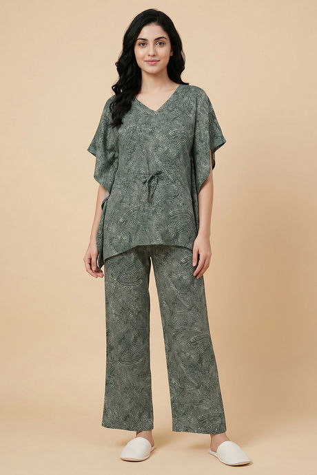 Zivame Woven Kaftan Loungewear Set - Sea Form — image 2
